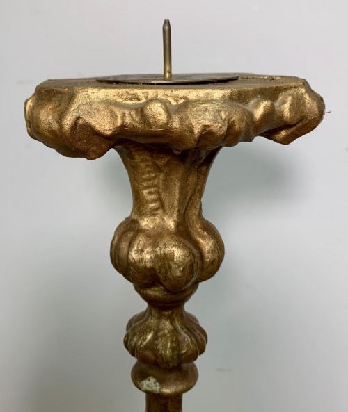 PAIR OF 19TH CENTURY GILT WOODEN GESSO PRICKET CANDLESTICKS - ADDITIONAL PHOTO 6