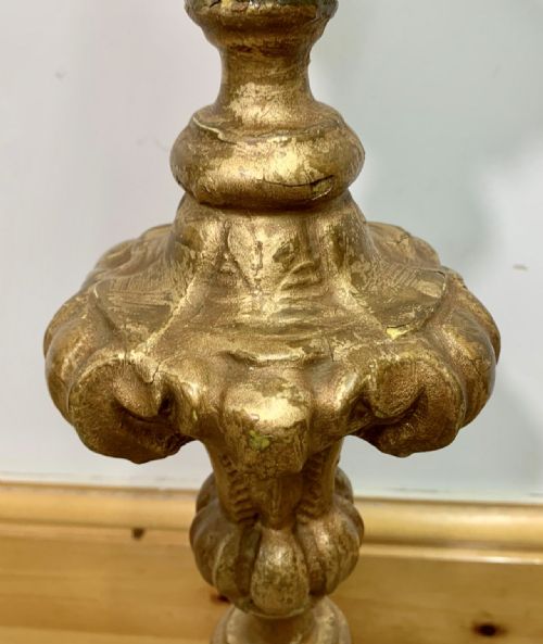 PAIR OF 19TH CENTURY GILT WOODEN GESSO PRICKET CANDLESTICKS - ADDITIONAL PHOTO 9