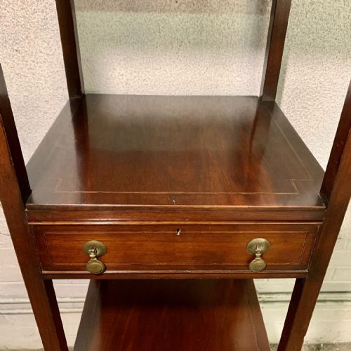 VICTORIAN MAHOGANY WHATNOT WITH BOXWOOD AND EBONY INLAYS - ADDITIONAL PHOTO 4