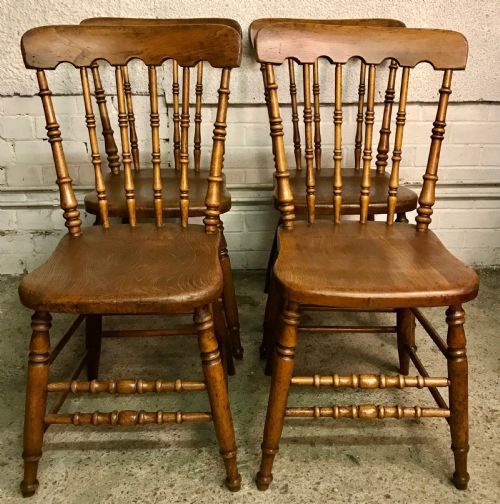 set of 4 victorian windsor spindle back kitchen chairs - CATEGORY: ANTIQUE CHAIRS - DATED VICTORIAN