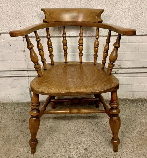 PAIR OF 19TH CENTURY SMOKER'S BOW CAPTAIN'S CHAIRS WITH BEECH FRAME AND ELM SEAT - ADDITIONAL PHOTO 1