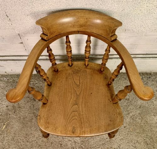 PAIR OF 19TH CENTURY SMOKER'S BOW CAPTAIN'S CHAIRS WITH BEECH FRAME AND ELM SEAT - ADDITIONAL PHOTO 2