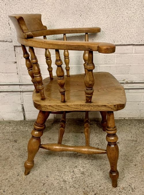 PAIR OF 19TH CENTURY SMOKER'S BOW CAPTAIN'S CHAIRS WITH BEECH FRAME AND ELM SEAT - ADDITIONAL PHOTO 6