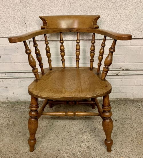 PAIR OF 19TH CENTURY SMOKER'S BOW CAPTAIN'S CHAIRS WITH BEECH FRAME AND ELM SEAT - ADDITIONAL PHOTO 8