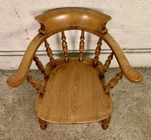 PAIR OF 19TH CENTURY SMOKER'S BOW CAPTAIN'S CHAIRS WITH BEECH FRAME AND ELM SEAT - ADDITIONAL PHOTO 9