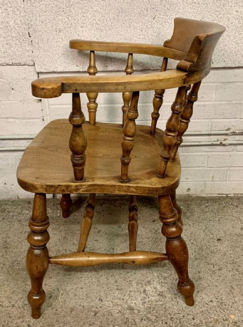 PAIR OF 19TH CENTURY SMOKER'S BOW CAPTAIN'S CHAIRS WITH BEECH FRAME AND ELM SEAT - ADDITIONAL PHOTO 12