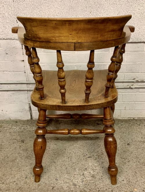 PAIR OF 19TH CENTURY SMOKER'S BOW CAPTAIN'S CHAIRS WITH BEECH FRAME AND ELM SEAT - ADDITIONAL PHOTO 14