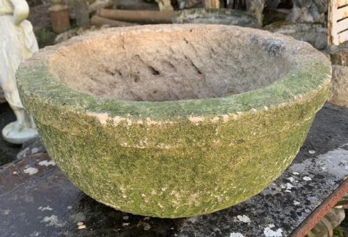 19TH CENTURY HAND CARVED STONE POT PROBABLY COTSWOLD STONE - ADDITIONAL PHOTO 2