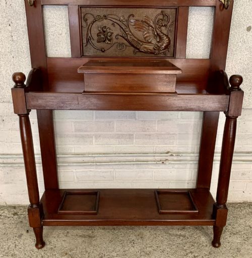 VICTORIAN MAHOGANY HALL STAND WITH ORIGINAL BRASS KNOBS - ADDITIONAL PHOTO 4