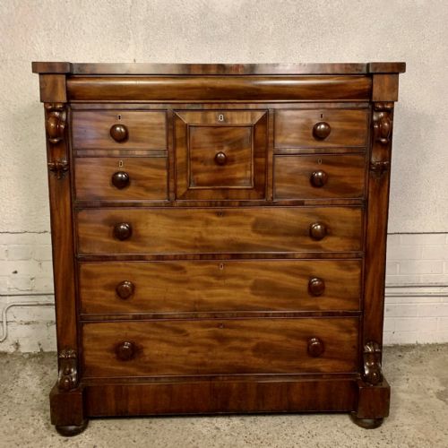 VICTORIAN MAHOGANY SCOTTISH CHEST OF 7 DRAWERS COMPLETE WITH ORIGINAL TURNED KNOBS - ADDITIONAL PHOTO 1