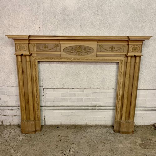 victorian pine and walnut fire surround with gesso details and twin columns - CATEGORY: ANTIQUE FIREPLACES - DATED VICTORIAN