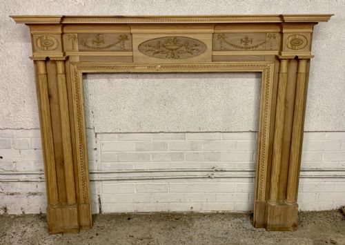 VICTORIAN PINE AND WALNUT FIRE SURROUND WITH GESSO DETAILS AND TWIN COLUMNS - ADDITIONAL PHOTO 1