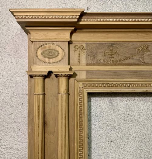 VICTORIAN PINE AND WALNUT FIRE SURROUND WITH GESSO DETAILS AND TWIN COLUMNS - ADDITIONAL PHOTO 4