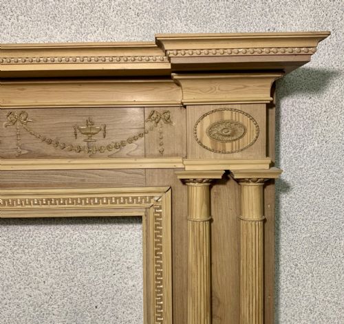 VICTORIAN PINE AND WALNUT FIRE SURROUND WITH GESSO DETAILS AND TWIN COLUMNS - ADDITIONAL PHOTO 6