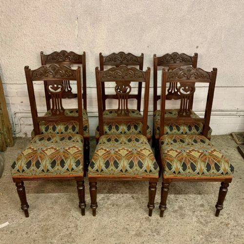 set of 6 edwardian mahogany dining chairs with reupholstered liberty pattern seats - CATEGORY: ANTIQUE CHAIRS - DATED EDWARDIAN