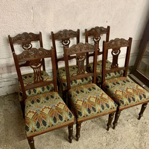 SET OF 6 EDWARDIAN MAHOGANY DINING CHAIRS WITH REUPHOLSTERED LIBERTY PATTERN SEATS - ADDITIONAL PHOTO 1