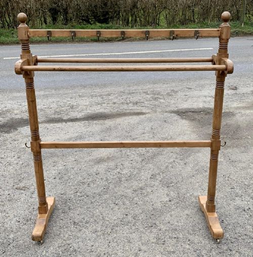VICTORIAN PINE COUNTRY HOUSE TOWEL RAIL WITH BRASS HOOKS - ADDITIONAL PHOTO 1