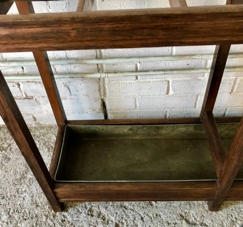 EDWARDIAN OAK DOUBLE STICK STAND WITH CENTRAL BRASS RAIL AND TURNED FINIALS - ADDITIONAL PHOTO 6