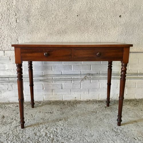 victorian mahogany 2 drawer sidewriting table with turned legs - CATEGORY: ANTIQUE TABLES - DATED VICTORIAN