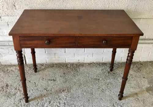 VICTORIAN MAHOGANY 2 DRAWER SIDEWRITING TABLE WITH TURNED LEGS - ADDITIONAL PHOTO 2