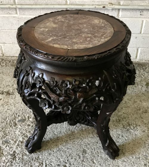 LATE 19TH CENTURY CHINESE CARVED HARDWOOD PLANT STAND WITH MARBLE INSET TO TOP - ADDITIONAL PHOTO 2