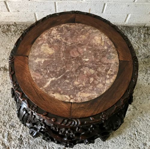 LATE 19TH CENTURY CHINESE CARVED HARDWOOD PLANT STAND WITH MARBLE INSET TO TOP - ADDITIONAL PHOTO 3