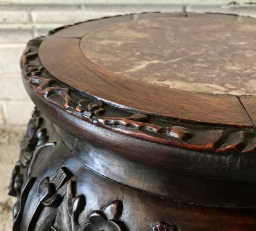 LATE 19TH CENTURY CHINESE CARVED HARDWOOD PLANT STAND WITH MARBLE INSET TO TOP - ADDITIONAL PHOTO 4