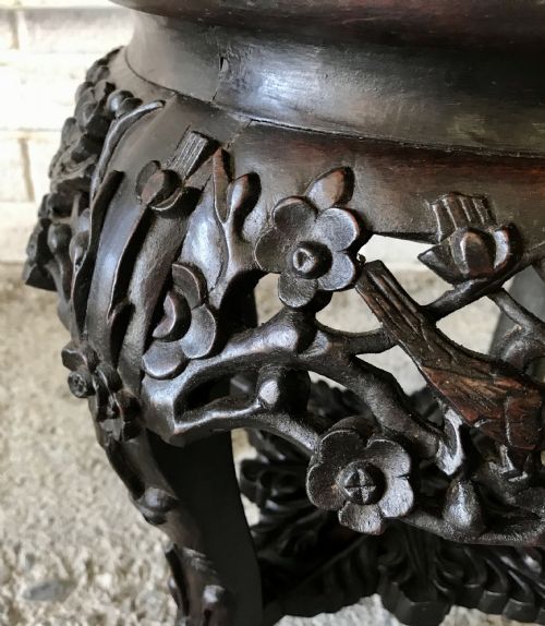 LATE 19TH CENTURY CHINESE CARVED HARDWOOD PLANT STAND WITH MARBLE INSET TO TOP - ADDITIONAL PHOTO 5