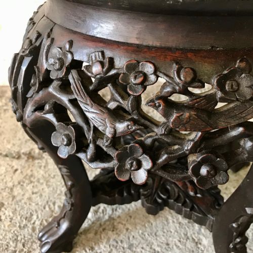 LATE 19TH CENTURY CHINESE CARVED HARDWOOD PLANT STAND WITH MARBLE INSET TO TOP - ADDITIONAL PHOTO 6