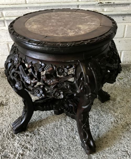LATE 19TH CENTURY CHINESE CARVED HARDWOOD PLANT STAND WITH MARBLE INSET TO TOP - ADDITIONAL PHOTO 9