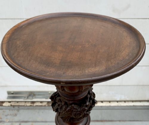 VICTORIAN MAHOGANY TORCHERE RAISED ON TRIPOD LEGS AND CARVED WITH FOLIATE AND GAME BIRD DESIGN - ADDITIONAL PHOTO 3
