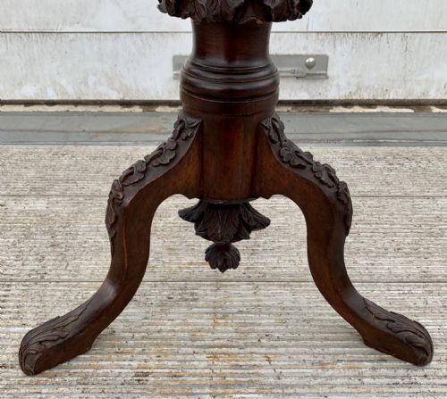 VICTORIAN MAHOGANY TORCHERE RAISED ON TRIPOD LEGS AND CARVED WITH FOLIATE AND GAME BIRD DESIGN - ADDITIONAL PHOTO 9