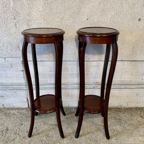 pair of edwardian mahogany plant lamp stands with boxwood inlay - CATEGORY: ANTIQUE TABLES - DATED EDWARDIAN