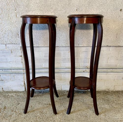 PAIR OF EDWARDIAN MAHOGANY PLANT LAMP STANDS WITH BOXWOOD INLAY - ADDITIONAL PHOTO 1