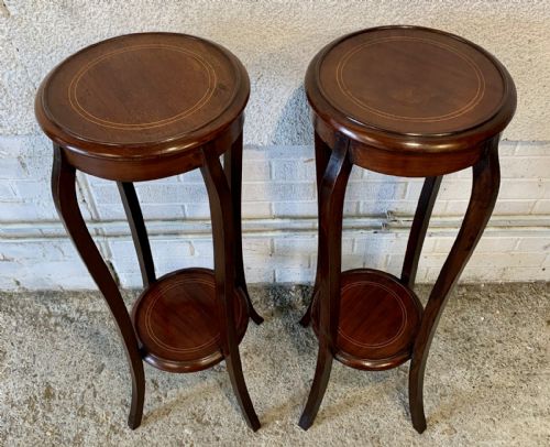 PAIR OF EDWARDIAN MAHOGANY PLANT LAMP STANDS WITH BOXWOOD INLAY - ADDITIONAL PHOTO 2