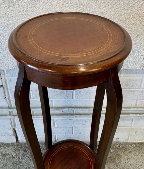 PAIR OF EDWARDIAN MAHOGANY PLANT LAMP STANDS WITH BOXWOOD INLAY - ADDITIONAL PHOTO 6