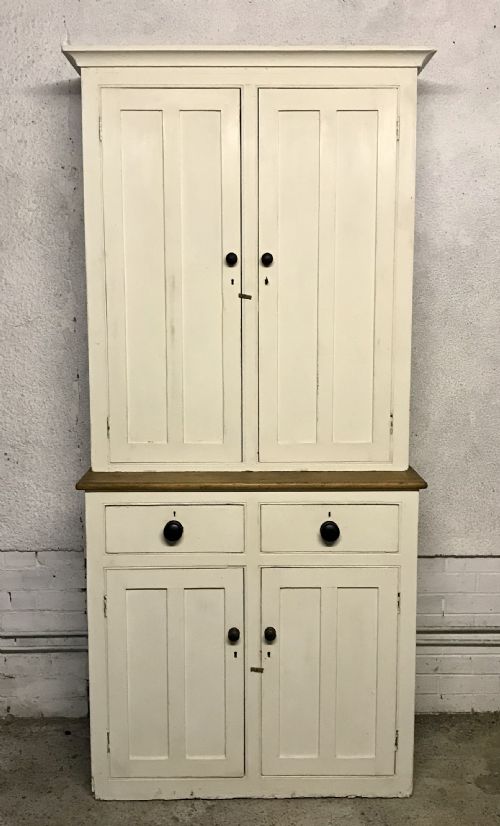 VICTORIAN PAINTED PINE LARDER CUPBOARD WITH 4 DOORS AND 2 DRAWERS - ADDITIONAL PHOTO 1