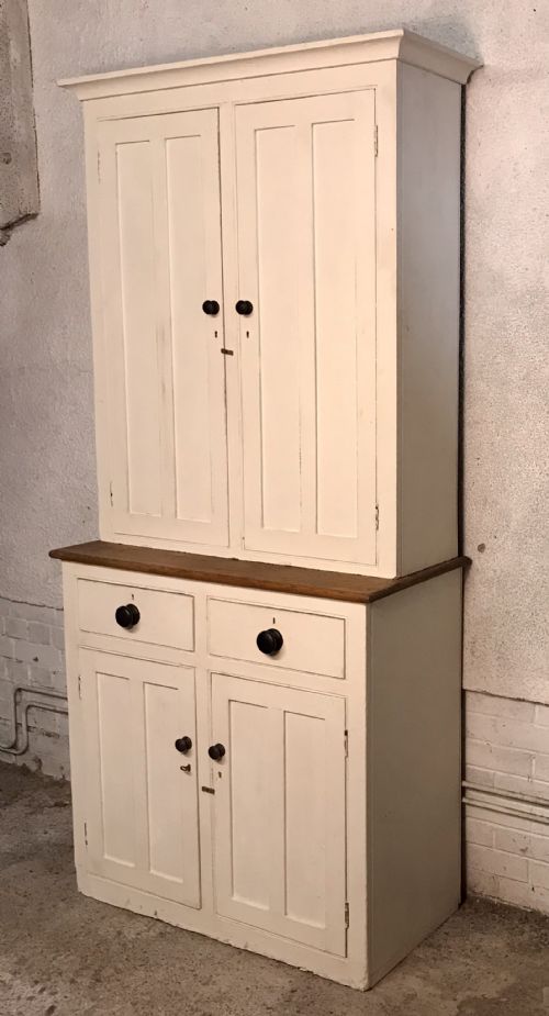 VICTORIAN PAINTED PINE LARDER CUPBOARD WITH 4 DOORS AND 2 DRAWERS - ADDITIONAL PHOTO 17