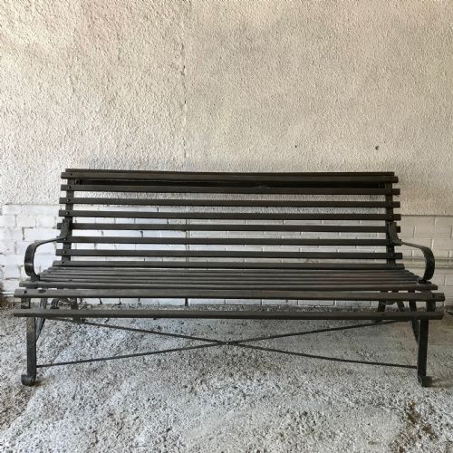 victorian wrought iron bench with wooden slats - CATEGORY: ANTIQUE METAL - DATED VICTORIAN