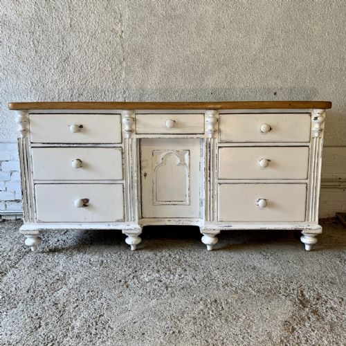 victorian painted pine lancashire dresser base standing on turned feet - CATEGORY: ANTIQUE DRESSERS - DATED VICTORIAN