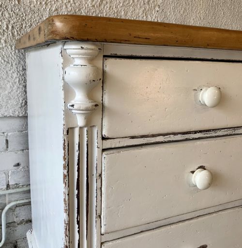 VICTORIAN PAINTED PINE LANCASHIRE DRESSER BASE STANDING ON TURNED FEET - ADDITIONAL PHOTO 9