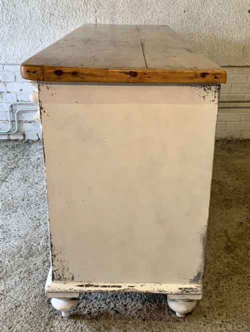 VICTORIAN PAINTED PINE LANCASHIRE DRESSER BASE STANDING ON TURNED FEET - ADDITIONAL PHOTO 12