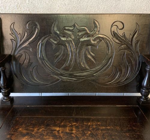 EARLY 20TH CENTURY CARVED OAK MONKS BENCH - ADDITIONAL PHOTO 6