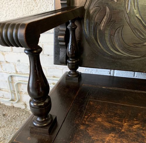 EARLY 20TH CENTURY CARVED OAK MONKS BENCH - ADDITIONAL PHOTO 7