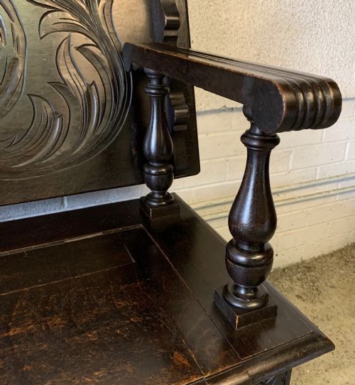 EARLY 20TH CENTURY CARVED OAK MONKS BENCH - ADDITIONAL PHOTO 8
