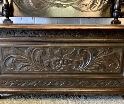 EARLY 20TH CENTURY CARVED OAK MONKS BENCH - ADDITIONAL PHOTO 9