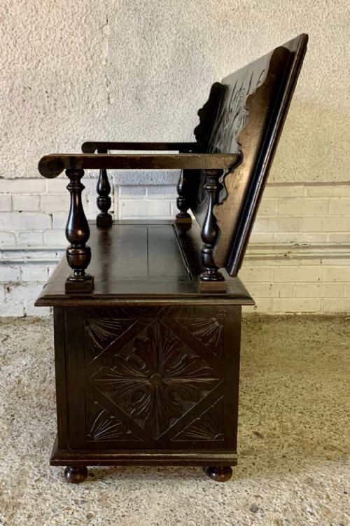 EARLY 20TH CENTURY CARVED OAK MONKS BENCH - ADDITIONAL PHOTO 11