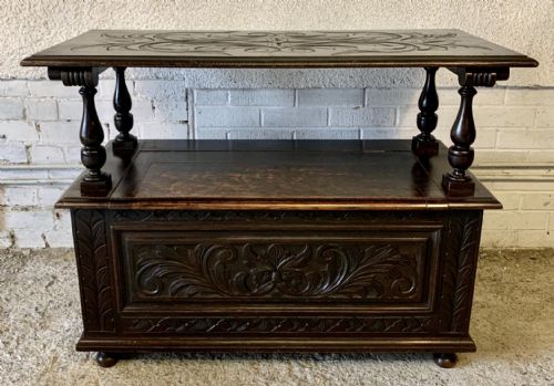 EARLY 20TH CENTURY CARVED OAK MONKS BENCH - ADDITIONAL PHOTO 14
