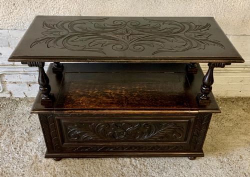 EARLY 20TH CENTURY CARVED OAK MONKS BENCH - ADDITIONAL PHOTO 15