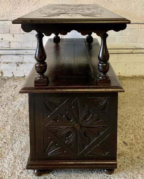 EARLY 20TH CENTURY CARVED OAK MONKS BENCH - ADDITIONAL PHOTO 18